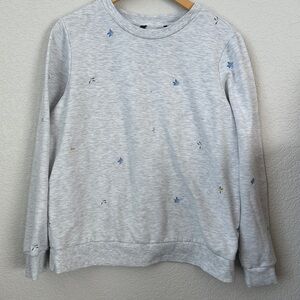 Embroidered Crewneck Sweater Floral Gray size Medium